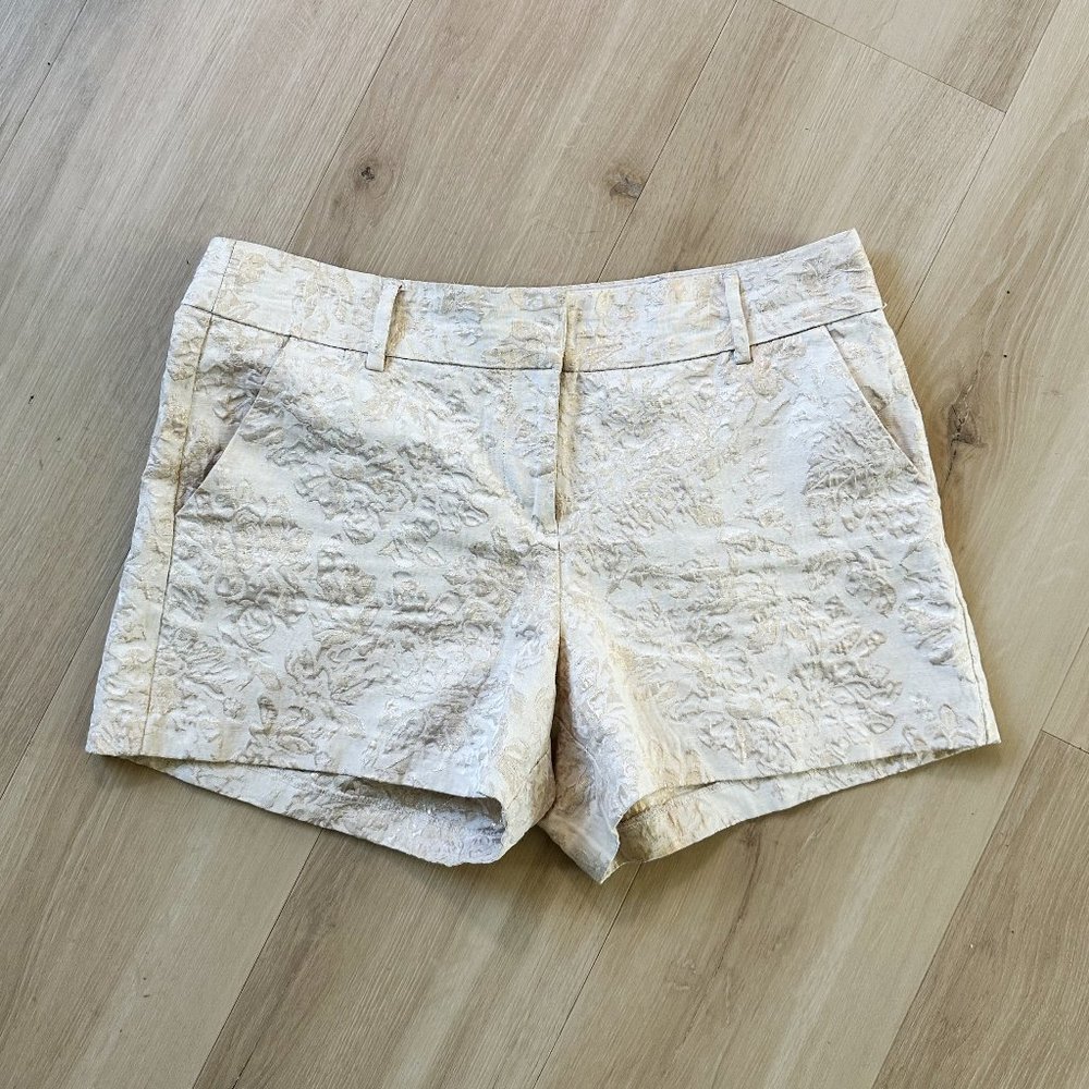 LC Lauren Conrad Cream & Gold Floral Metallic Brocade Short